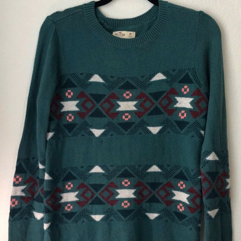 Hollister Aztec Geometric Patterned Sweater teal M